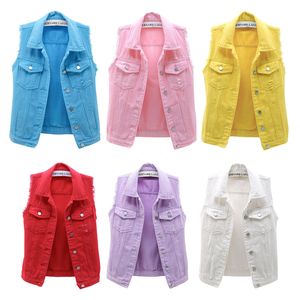 Style Women's Classic Washed Denim Vest Ladies Sleeveless Solid Color Button Down Jean Jacket Plus Size S-5XL 220719