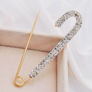 Trendy Popular Alloy Rhinestones Safety Pin Brooches Large Pins Brooch For Women Dress Gold Crystals Elegant Brooch Jewelry