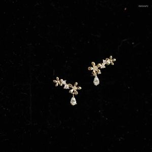 Stud SSterling Silver Korean Version Creative Golden Flower Crystal Drop Earrings Women Fashion 14k Gold Plated Jewelry GiftStud Dale22