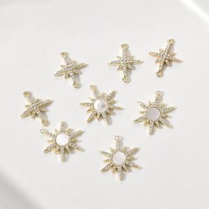 Naszyjniki wisiorek 14K Gold Sun Sun Star z Shell Zircon Charms do biżuterii Making DIY Brass Accessories Designer Charmspendant