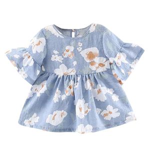 Flickans klänningar Baby Girls Dress Floral Sleeve Flare Clothes Flower Print Spädbarn Princess Tea Party 2T 5T Long Dressesgirl's