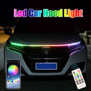 Car Led Hood Light Strip Multicolor Waterproof Flexible Auto Decorative Atmosphere Lamp Daytime Running Lighting 12V Universal Y220708