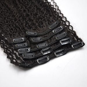 Human Brasilian Remy Hair Extensions Black Color Kinky Curly Clipins 120g Set Clip in Hair