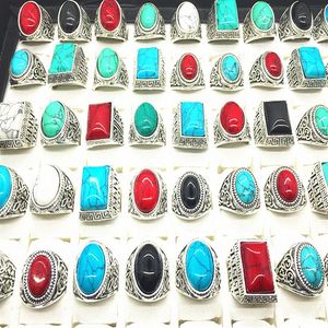 Wholesale turquoise ring man silver for sale - Group buy Turquoise Gemstone Ring Mix Style Antique Silver Vintage Stone Ring For Man Women Jewelry Whole Lots214Q