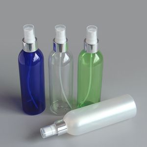 30pcs 250ml Empty Refillable Bottle With Plastic silver Sprayer Pump 250cc Colored PET Screw Cap Perfume Bottles
