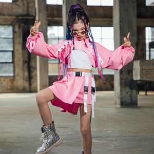 Kinder Hip Hop Kleidung Rosa Hübscher Street Dance Anzug Mädchen Jazz Kostüme Rave Outfit Freunde Zeigen Kinder Kleidung Mädchen 220609