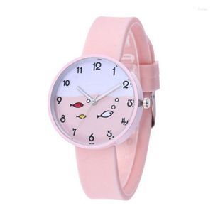 Orologi da polso Bambini Guarda Cartoon Fish Dial Cinturino in silicone Orologi da donna Versione coreana Moda fresca Studenti color caramella carini