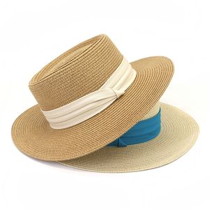 Cappello di protezione solare da spiaggia per donna Uomo Cappello da ombra 2022 Primavera Estate Paglia Cappelli a tesa piccola Donna Flat Top Cap Girl Fashion Caps Donna Sunhat Sunhats