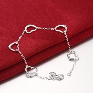 Bracelets de charme Fashion Fine Romantic Heart Chain 925 Stamp Silver Bracelet for Woman Luxury Brands Jewelry Wedding Party Christmas Giftscha