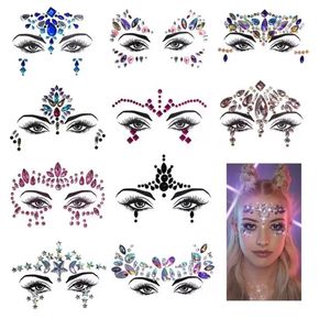 Nail Art Rhinestone Festival Face Jewels Sticker Fake Tattoo Stickers Body Glitter Tattoos Gems Flash For Music Festival Party Makeup 21 Styles