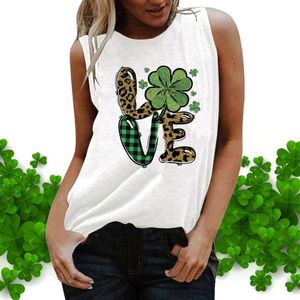 Kvinnors tankar Camis Women St. Patrick's Day Tops Shirt Tryckt tee ärmlös rund hals Löst T-shirt Vest Blus Casual Black Muscle