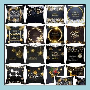 Pillow Case Bedding Supplies Home Textiles Garden Ll Taoup Gold Black Snowflake Merry Christmas Pillowcase Xmas Decor For Dh4Qs