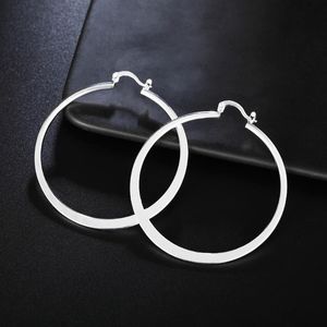 Wholesale flat circle earrings resale online - Hoop Huggie Women s cm mm Flat Circle Earrings Stamp Silver Color Wedding Charm Fashion Jewelry Gift GaaBou JewelleryHoo
