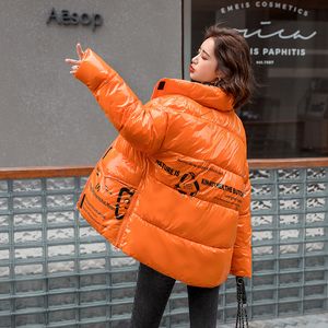 Stand Collar Parka Winter Jacket For Women Casual Coat Kvinna Kort ner Parkas Glossy Waterproof Winter Coat Jacket Mujer 201201