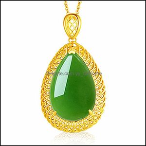 Anhänger Halsketten Jade Halskette Natürliche Hetian Grün Oval Retro Einzigartige Gold Handwerk Charme Damen Sier Schmuck Jasper NEC Yydhh Yydhhome Dhdgb