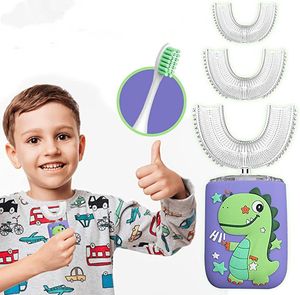 Çocuklar elektrik u şekil diş fırçası ile silikon kafalı ultra sonik otomatik çocuklar dinozor karikatür diş fırçası su geçirmez güvenli kullanım bebek dişleri temiz fırça alet