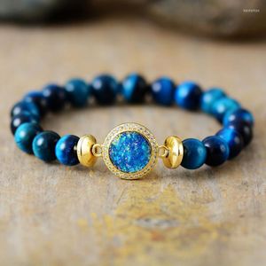 Braccialetti con ciondoli Blue Tiger Eye Stretch Elastic Strand Bracciale con perline da donna Gemme di lusso Pietre Gioielli opali Bijoux DropCharm all'ingrosso Kent22