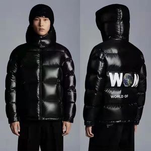 디자이너 남성 검은 복어 재킷 FRGMT 뒷면 지구 프린트 겨울 파카 여성 후드 야외 재킷 완전한 레이블