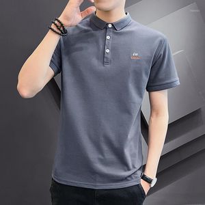 メンズTシャツBrowon 2022ファッション夏Tシャツ男性用ソリッドカラー半袖服韓国スリムターンダウンティートップス