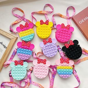 Pop Shoulder Bag Fidget Toy Rainbow Cute Silicone Stress Reliever Bubble Sensory Silica Gel Cartoon Bubbles Street Photography Children Small Change Bag