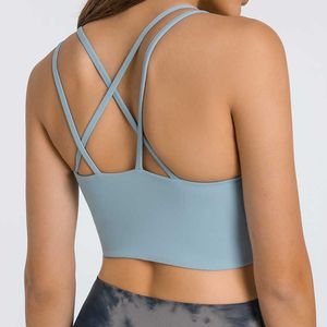 lu-218 Cross Back Sports Underwear Women's Tanks Camis skin Shockproof Running Fitness Yoga Bra Gym Clothes Tops