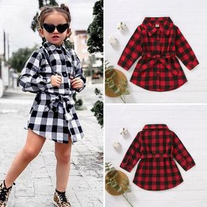 Sukienki dla dziewczynki Dzieci dziewczynki Red Plaids Shirt Sukienka świąteczna przyjęcie z długim rękawem Paliw Mini Child Cotton Xmas 1-5ygirl's