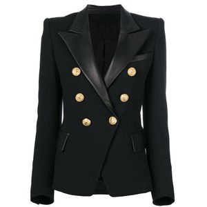 Damenanzüge Blazer Blazer Schwarz Damen Gold Löwe Zweireihig Knopf Leder Spleißkragen Eleganter Jackenanzug Hohe QualitätDamen