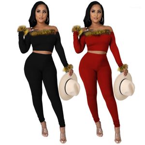Abbigliamento etnico 2022 Autunno Abbigliamento africano Donna Manica lunga Rosso Nero Due pezzi Set Top e pantalone