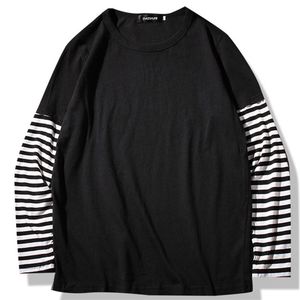 Spring Autumn Long Sleeve Tshirts Men Oneck randig lapptäcke Long T -skjortor Män mode Casual Streetwear Men Tee Shirts 201116