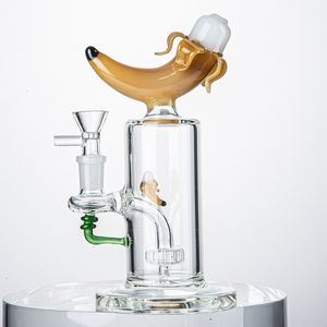 In Stock Heady Glass Bong Banana Shape Hookahs Oil Dab Rigs Showerhead Perc Water Pipes 14mm Female Joint Unique Bongs With Bowl Also Sell Pineapple Peach