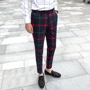 Wedding Pants Red Men Office Pants Business Pants Pantalon Clasico Hombre Plaid Suits Trousers Mens Slim Fit Pantalones Hombre 201110