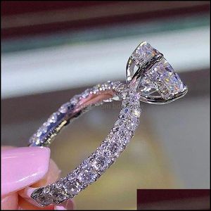 Кольца кольца ювелирные изделия мода Beautif Sier Crystal Circon Size размер 5/6/7/8/9/10 Обручальная свадьба Высокое качество для женщин -невест