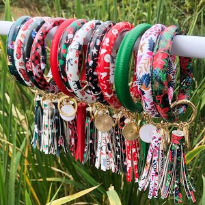 Fashion Party gynnar flera mönster Sun Flower Mönster Key Chain Leather Wrap Tassels Armband Keychain Wristlet Armband Tassel Round Bangle Keyrings