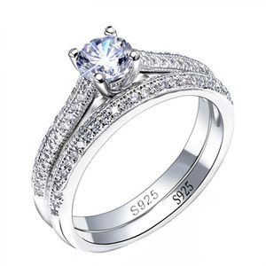 Wholesale bridal sets engagement rings resale online - 925 Silver Rings For Women Simple Design Double Stackable Fashion Jewelry Bridal Sets Wedding Engagement Ring Accessory301B