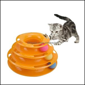 Tre nivåer Pet Cat Toy Tower Tracks Skivor Intelligence Nöjeslista Triple Pay Leksaker Ball Training Plate 220223 Drop Leverans 2021 Tillbehör Hom