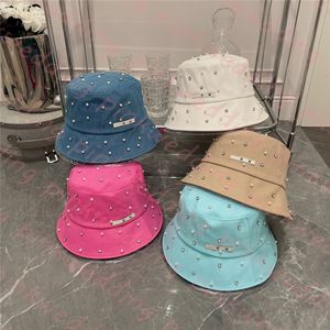 Summer Sun Hat Luxury Diamond Bucket Hat Chic Pearl Decoration Fisherman Hats Floppy Flat Canvas Buckets Cap