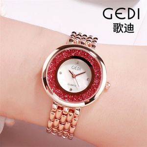 ELOJ MUJER GEDI Fashion Rose Gold Watch Kobiety Unikalne Quicksand Stali Stael Quartz Watch Eleganckie damskie na rękę 201118