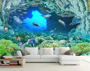 Custom 3D Wallpaper Mural Dolphin ultra clear underwater coral 3D TV background wall stickers