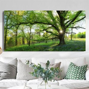 Green Forest Landscape Poster e stampe Wall Art Canvas Painting Alberi giganti Immagini per soggiorno Decorazione domestica Senza cornice