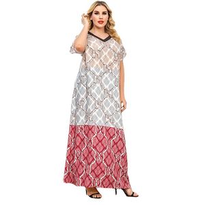 Plus Size Sukienki Dorywczo Duża Dress Proste Arabskie Długie Spódnice Garnitury Dla Kobiet Lato Kobieta Duża Szata Muzułmański Krótki Rękaw Loose H Fat
