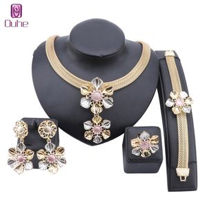 Luxuriöses goldfarbenes Schmuckset für Frauen, Halskette, baumelnde Ohrringe, Armband, Ring, Schmuck für nigerianische Hochzeiten, Brautjubiläum