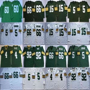 Sällsynta 4 Brett Favre Jersey 5 Paul Hornung Bart Starr 66 Ray Nitschke Reggie Vit Grön Jersey Retro Fotbollströjor Stitched Mens