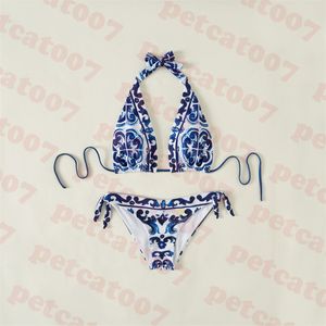 Halter mayo bikini seti mavi retro kadınlar bölünmüş mayo tekstil yastıklı push up bayanlar bikinis