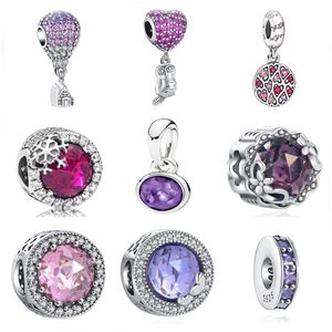 New Popular 925 Sterling Silver Balloon House Owl Flower Pink Purple Zircon Beads for Original Pandora Charm Bracelet DIY Women's Jewelry