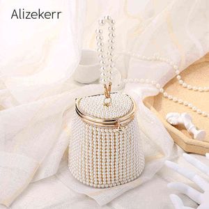 Evening Bag Mini Pearl Bucket Bag Women New Chic Bead Wedding Bridal Clutch Purse Female Handmade liten handväska Middagsfest 220622