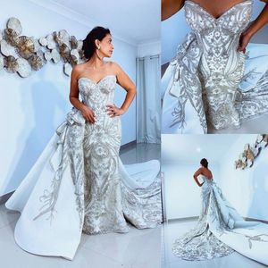 Luxury Fluffy Wedding Dress 2022 White Vestidos De Novia Crystal Beads Sweetheart Neck Bridal Mermaid Dresses Custom Made