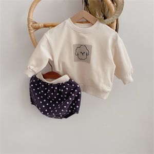 Autumn Cute Dog Bluzyjne bluzy i spodenki DOT 2 PCETY ZESTAWY BABY BABY I GIRLE BAWIEŃ STRONY LJ201223