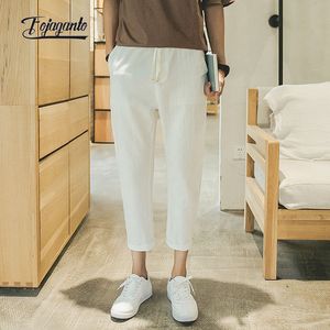 FOJAGANTO Men s Summer Pants Korean Style Linen Slim Casual Calf Length Fashion Light Thin Solid Color Male 220719