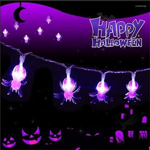 弦が導かれたハロウィーンの紫色のクモのストリングライトソーラー/バッテリー駆動の恐ろしい窓ポーチの屋外屋内装飾弦楽