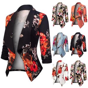 Women's Suits & Blazers Women Floral Print Coat Slim Cardigan Work Office Suit 3/4 Sleeve Jacket Formal Autumn Winter Blazer FemmeWomen's